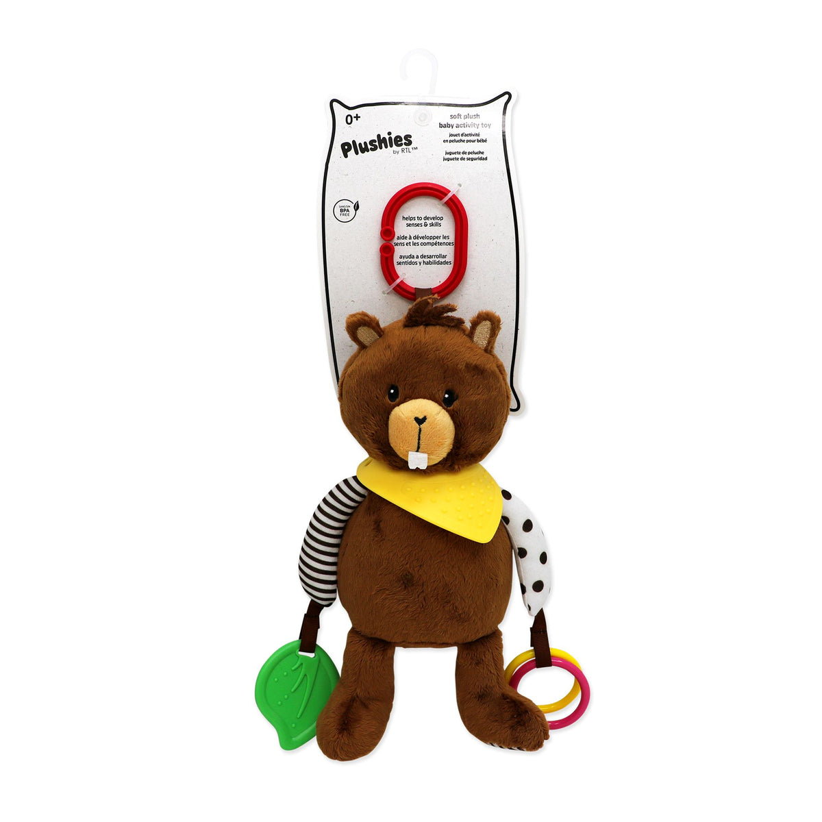 Brown Beaver Plush Activity Toy – 100% Polyester Baby Toy with Teether & Rings (0+)