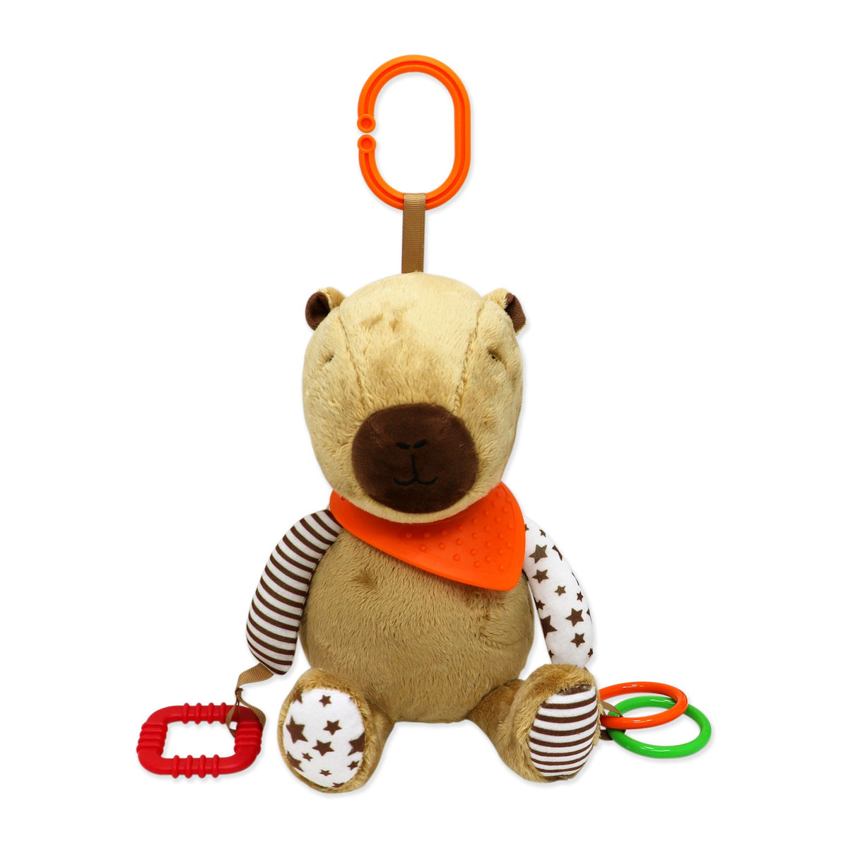 Tan Capybara Plush Activity Toy – 100% Polyester Baby Toy with Teether & Rings (0+)