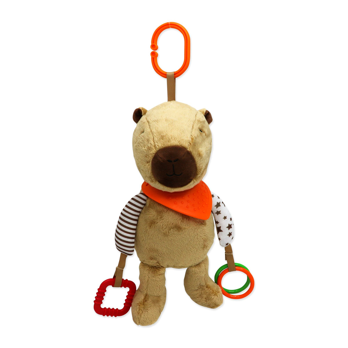 Tan Capybara Plush Activity Toy – 100% Polyester Baby Toy with Teether & Rings (0+)
