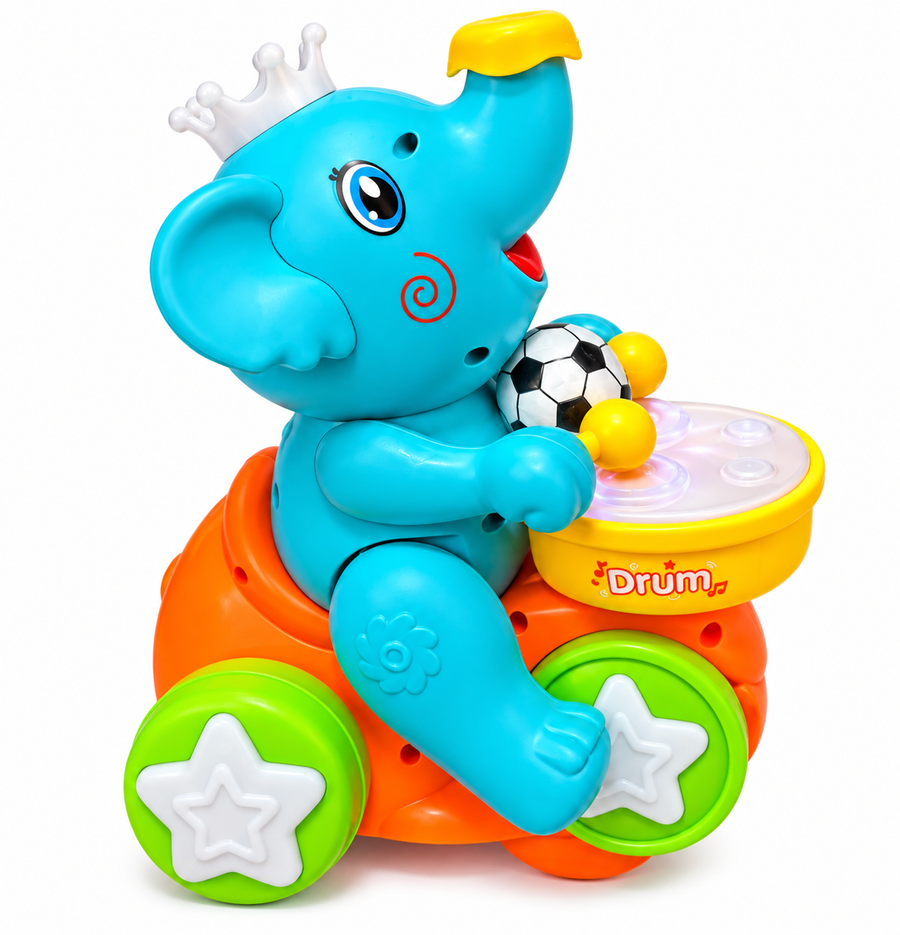 Elephant Drummer Bump & Go Musical Toy – Interactive Light-Up Elephant for Kids (3+ Years