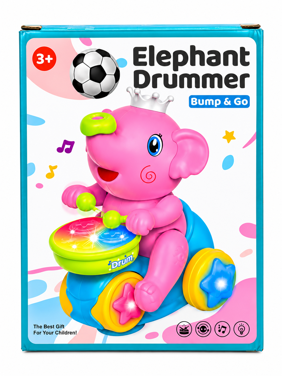 Elephant Drummer Bump & Go Musical Toy – Interactive Light-Up Elephant for Kids (3+ Years