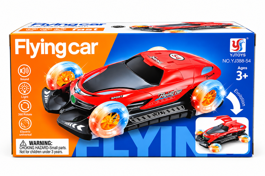 Flying Car Toy – 360° Rotating Stunt Car with LED Lights & Sound | Blue