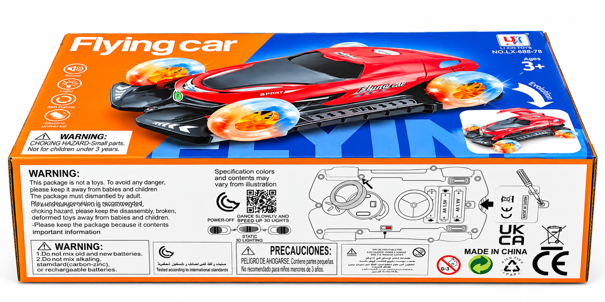 Flying Car Toy – 360° Rotating Stunt Car with LED Lights & Sound | Blue