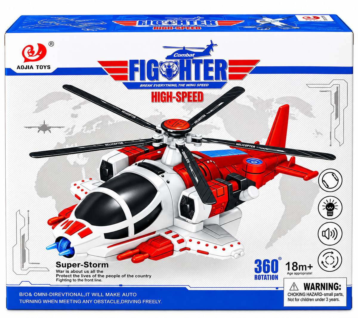 High-Speed Fighter Helicopter Toy – 360° Rotating Electric Helicopter with Lights & Sound 3+