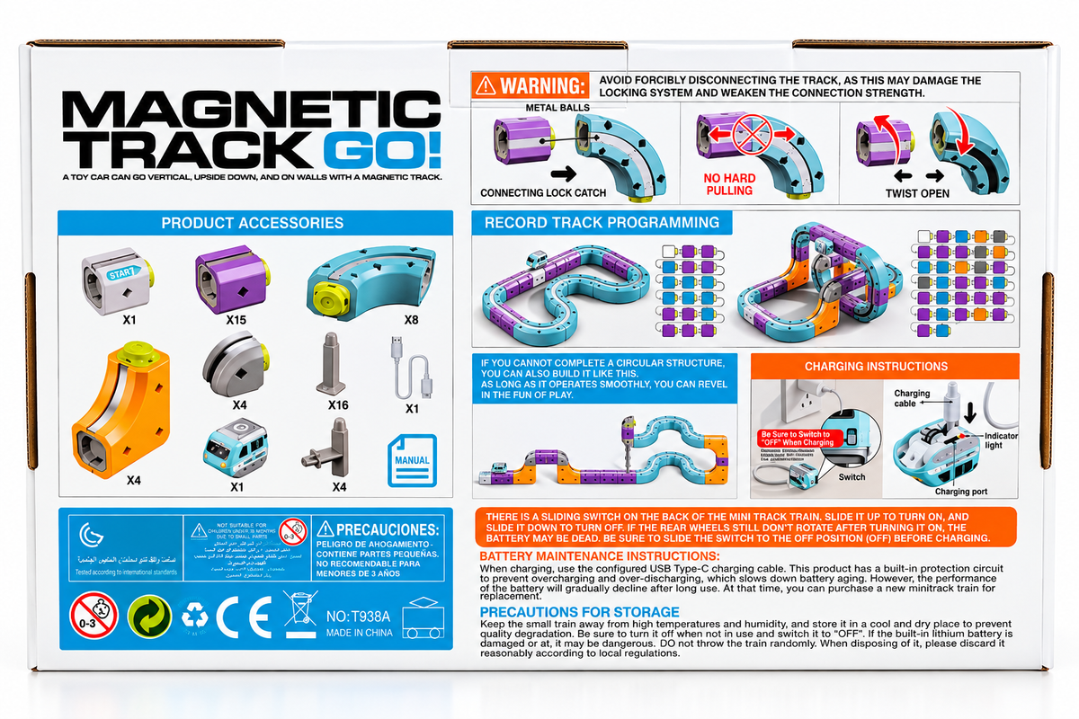 Shop Magnetic Track Go! DIY STEM Racing Track Set at Junioroom Canada. A creative magnetic building toy featuring loops, vertical racing, and educational fun for kids ages 3+.