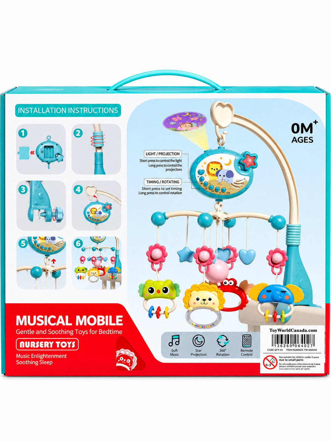 Baby Musical Crib Mobile with Star Projector, Remote Control & 360° Rotation – Newborn Nursery Toy (0M+)