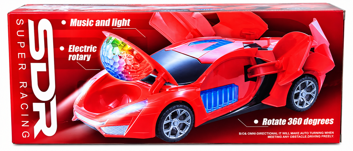 360° Rotating Super Racing Sports Car Toy – Electric Stunt Car with LED Lights & Music