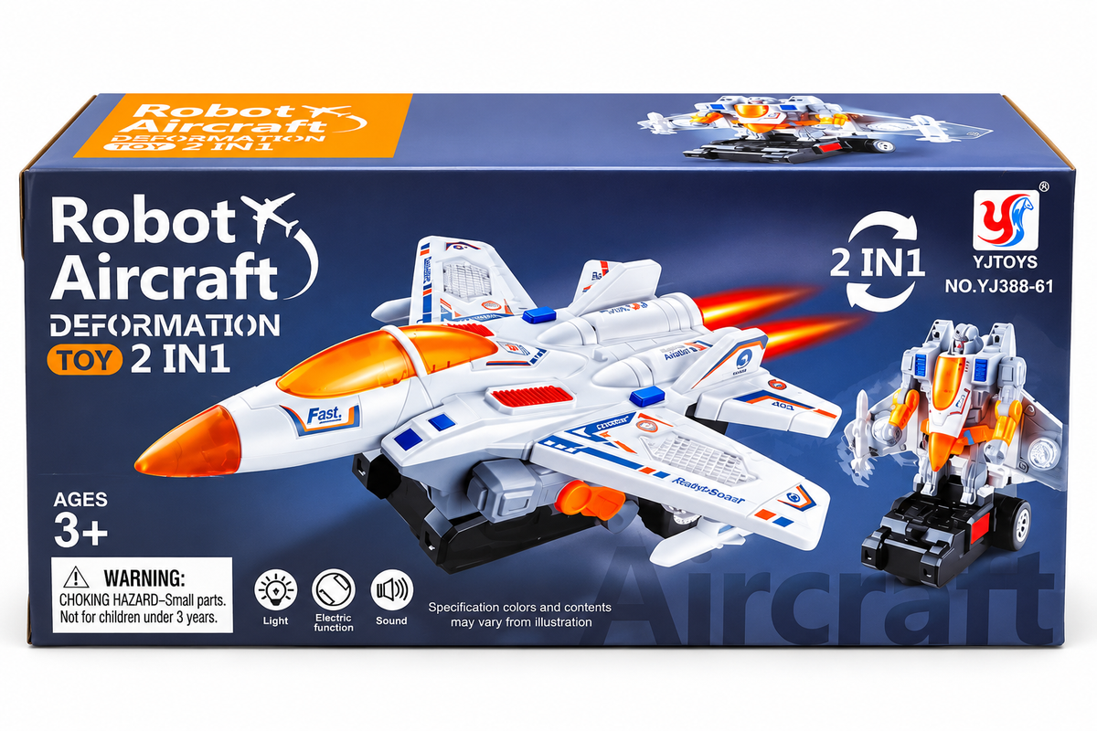 2-in-1 Transforming Robot Aircraft Toy – Fighter Jet & Robot with LED Lights and Sound