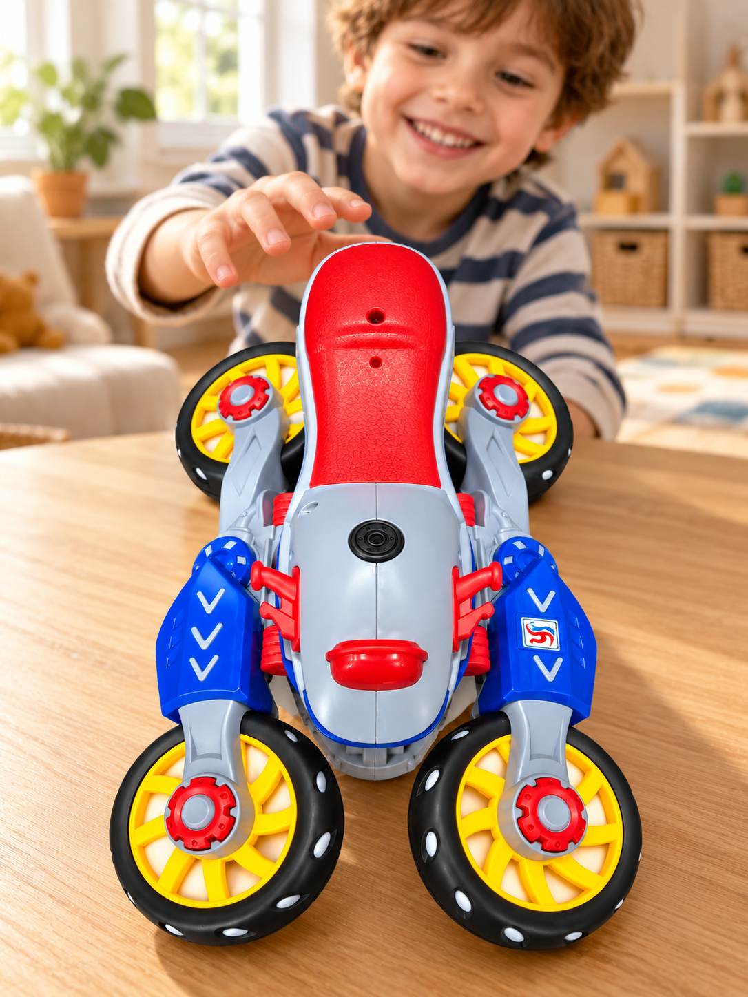 360° Rotating Stunt Motorcycle Toy – Electric Motor with LED Lights & Sound (3+ Years)