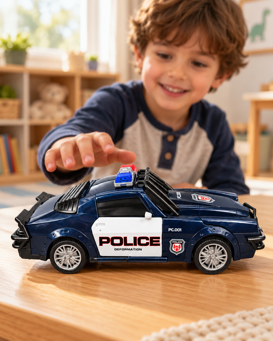 Transforming Police Car Robot Toy – 2-in-1 Police Transformer with Lights & Sound