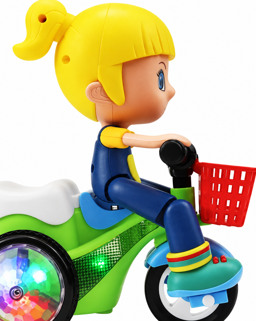 Stunt Tricycle Girl Toy – 360° Rotating Lights & Music (Age 3+)