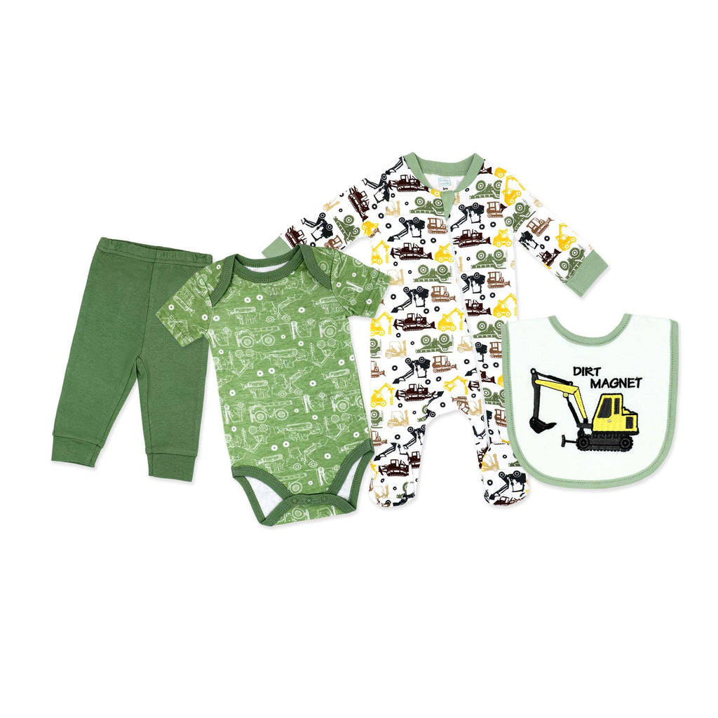 Construction Truck 4 Piece Baby Outfit Set – 100% Cotton