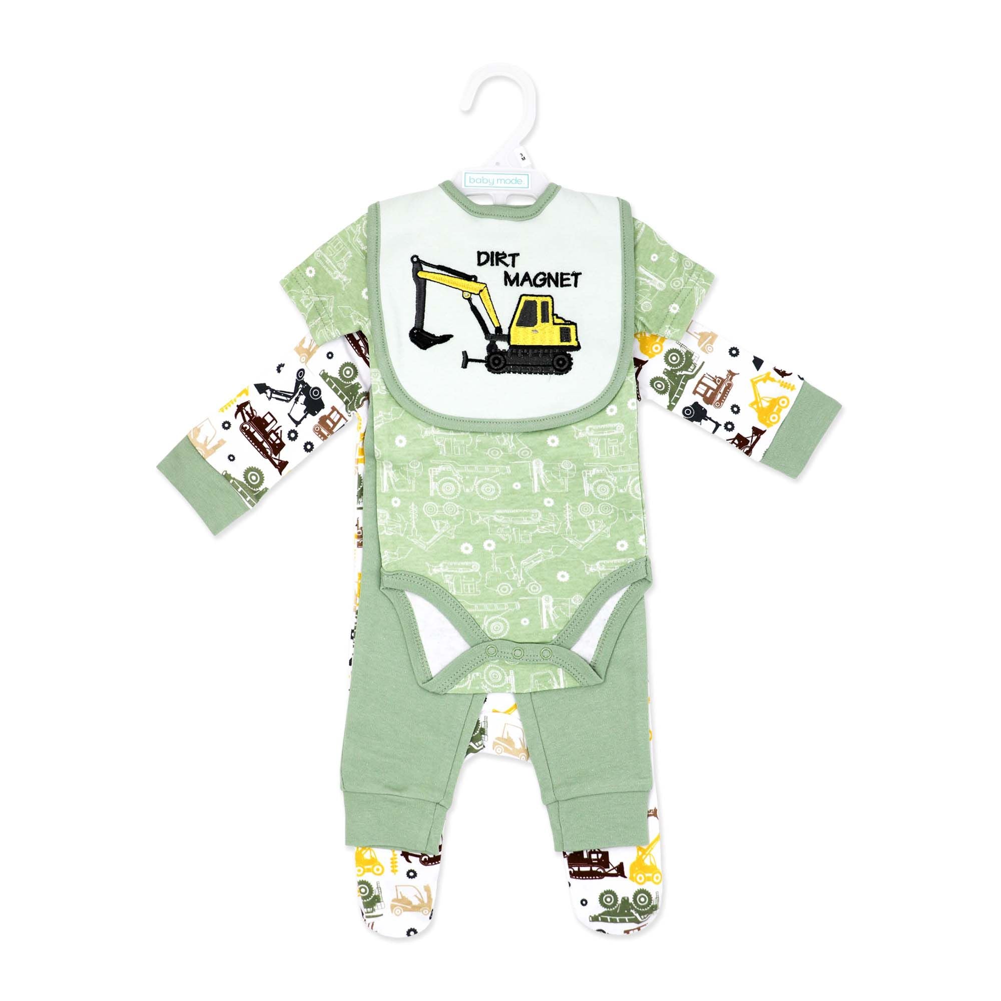 Construction Truck 4 Piece Baby Outfit Set – 100% Cotton