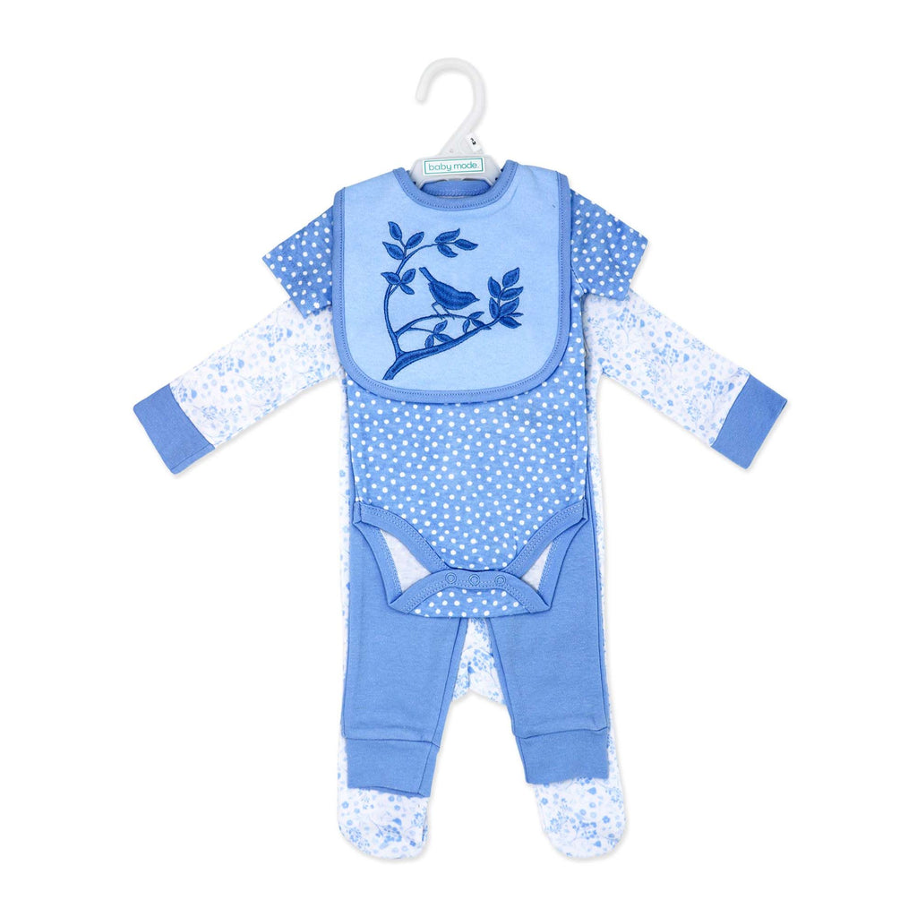 Blue Bird 4 Piece Baby Outfit Set – 100% Cotton