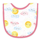 Pink Cloud & Sun Baby Bibs and Socks Set – 3 Bibs + 2 Pairs Socks, Soft Cotton Blend
