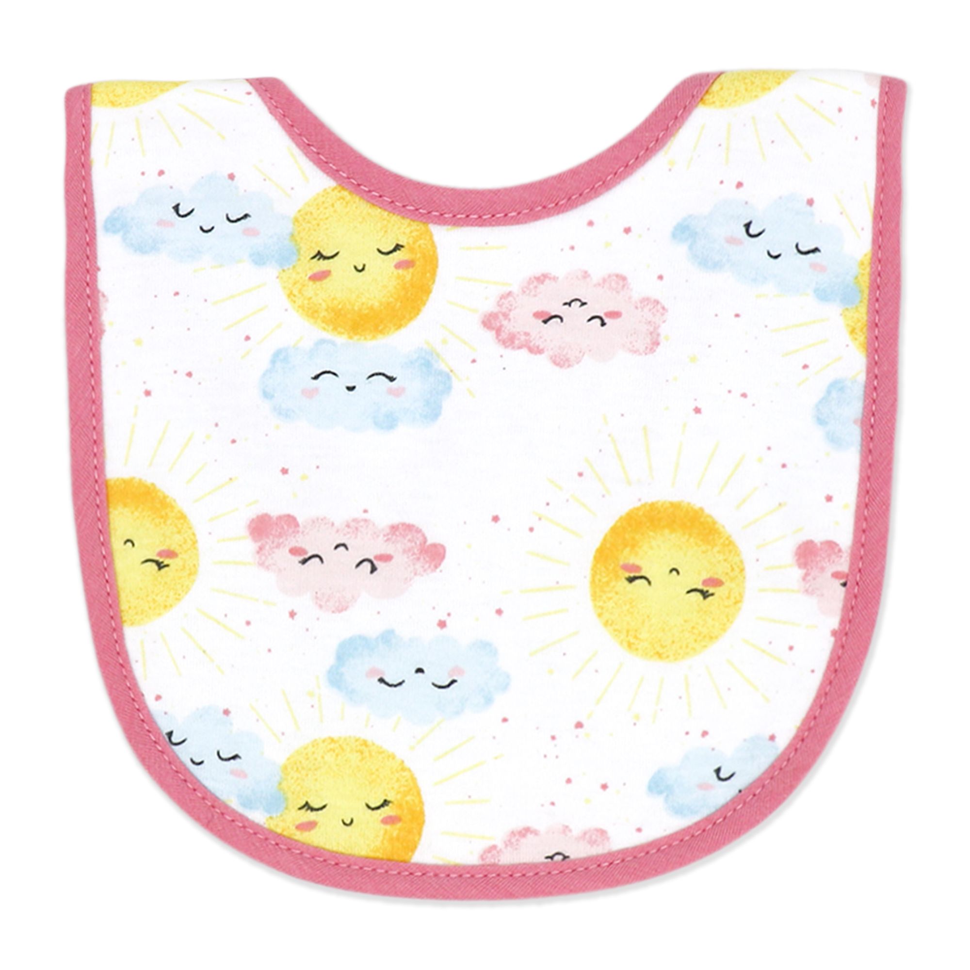 Pink Cloud & Sun Baby Bibs and Socks Set – 3 Bibs + 2 Pairs Socks, Soft Cotton Blend