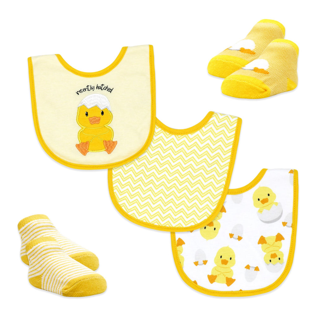 Duck Baby Bibs & Socks Set – 3 Bibs + 2 Pairs Socks, Soft Cotton Blend