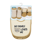 Bear Print Baby Bibs & Socks Set – 3 Bibs + 2 Socks, Soft Cotton Blend