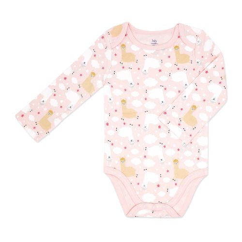 Pink Llama Print Long Sleeve Baby Bodysuit-100% Cotton