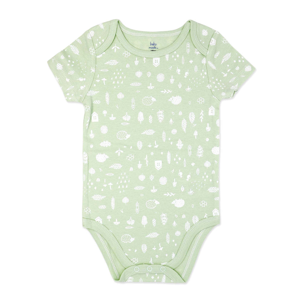 Green Nature Print Baby Bodysuit- 100% Cotton