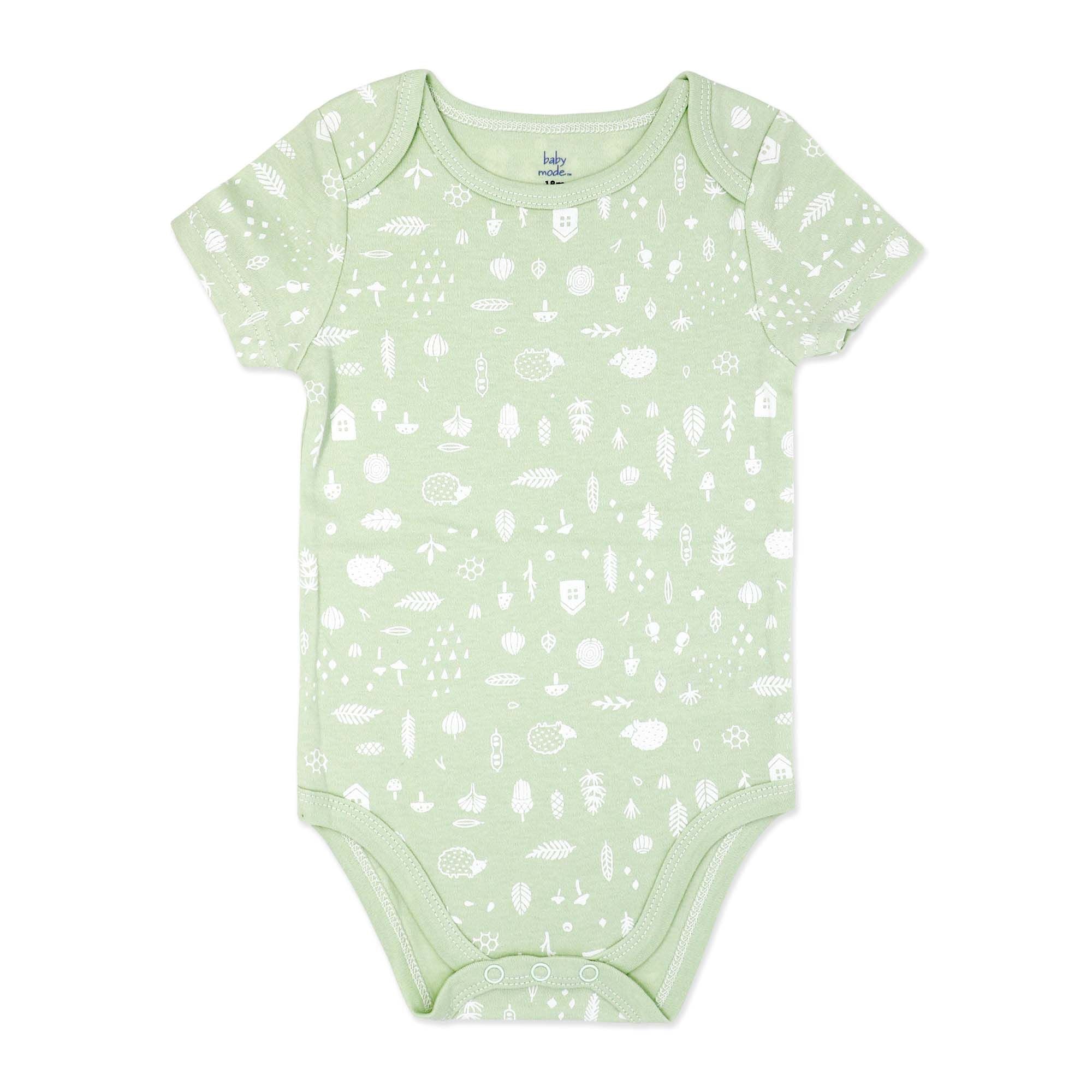 Green Nature Print Baby Bodysuit- 100% Cotton