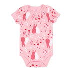 Pink Bunny Print Baby Bodysuit – 100% Cotton Short Sleeve