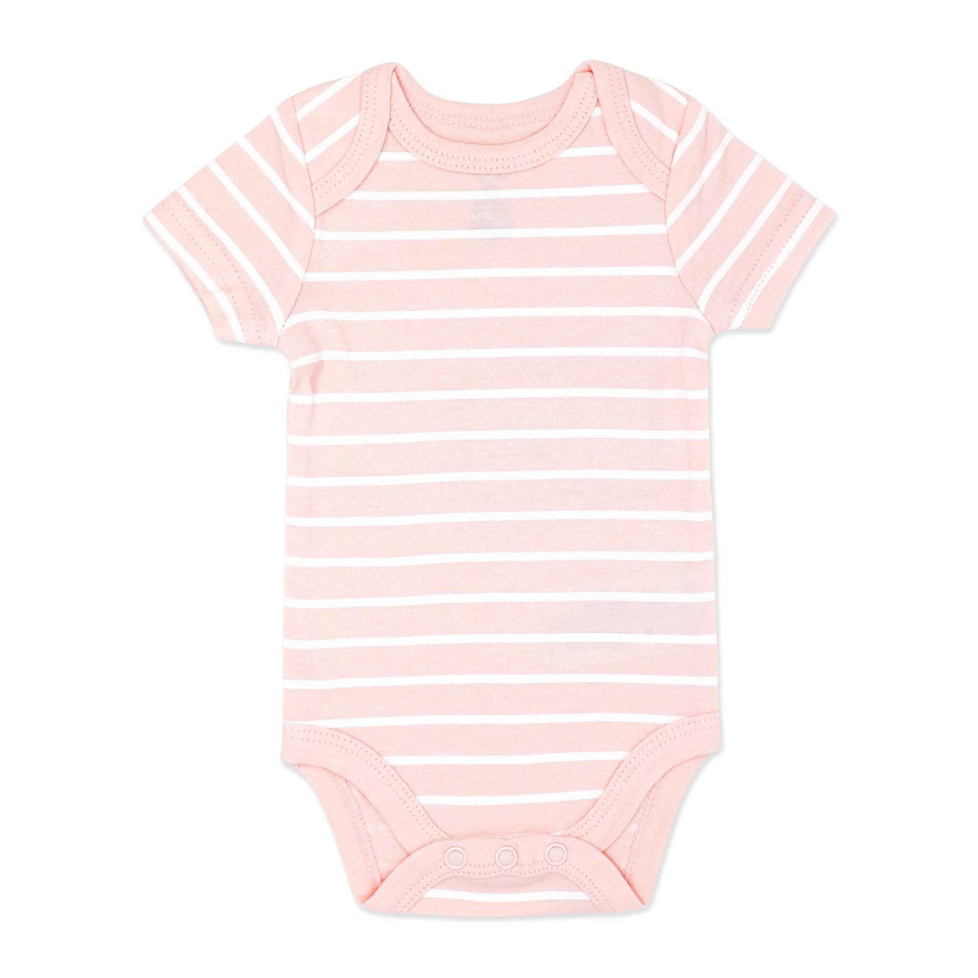 Pink & White Striped Baby Bodysuit – 100% Cotton