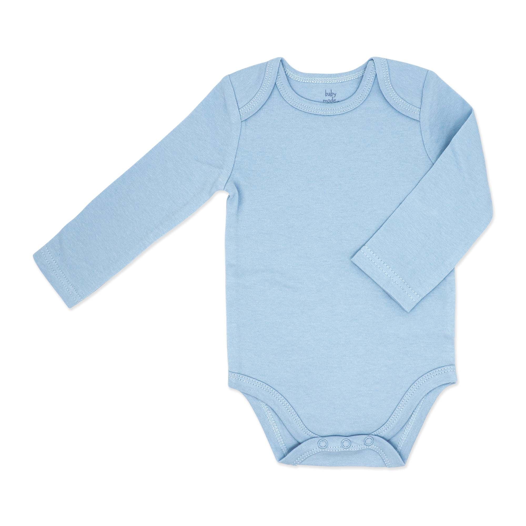 Blue Long Sleeve Baby Bodysuit-100% Cotton