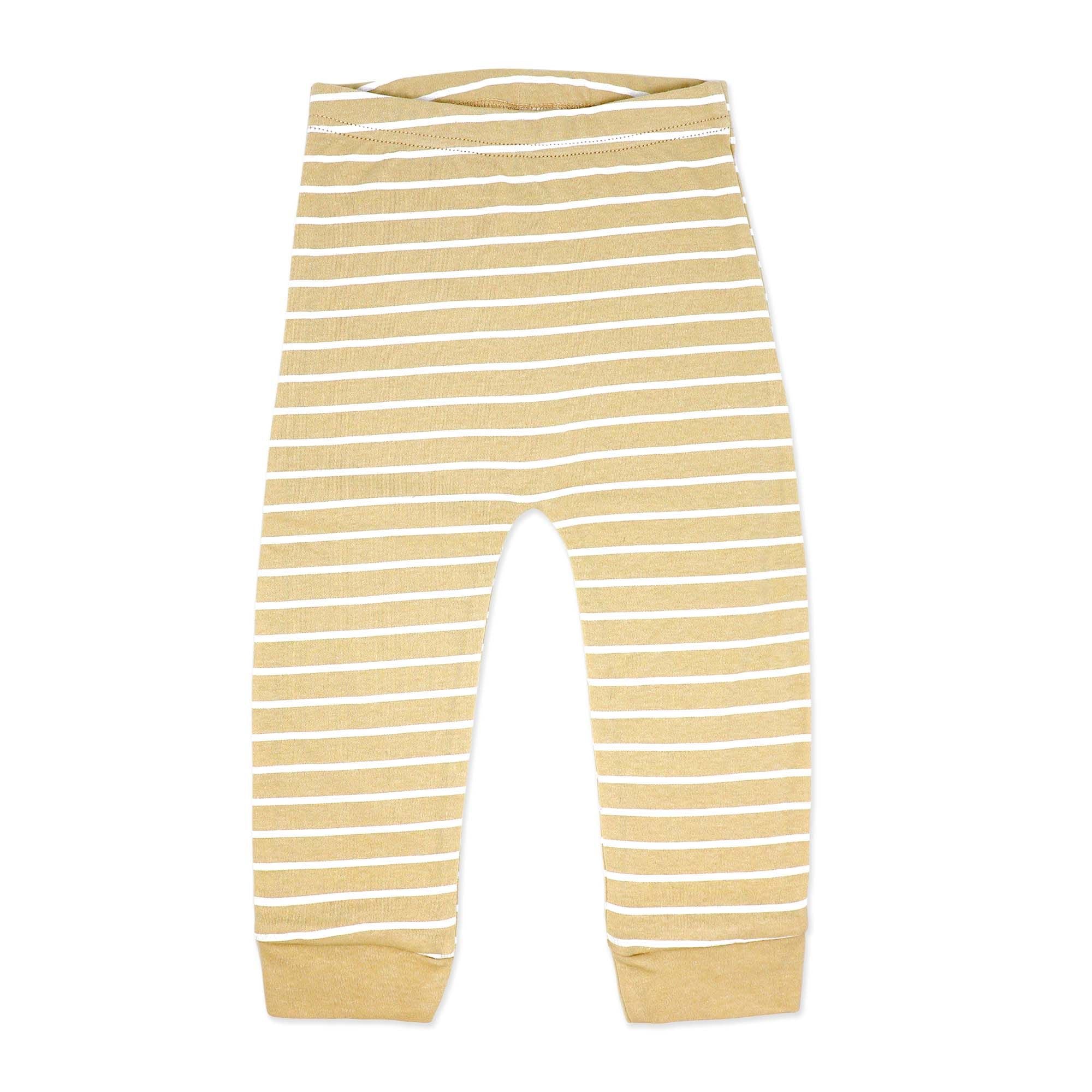 100% Cotton Baby Pajama Pants – Beige & White Striped Sleep Bottoms