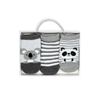 Baby Socks 3-Pack – Grey Koala & Panda (0–6 Months)