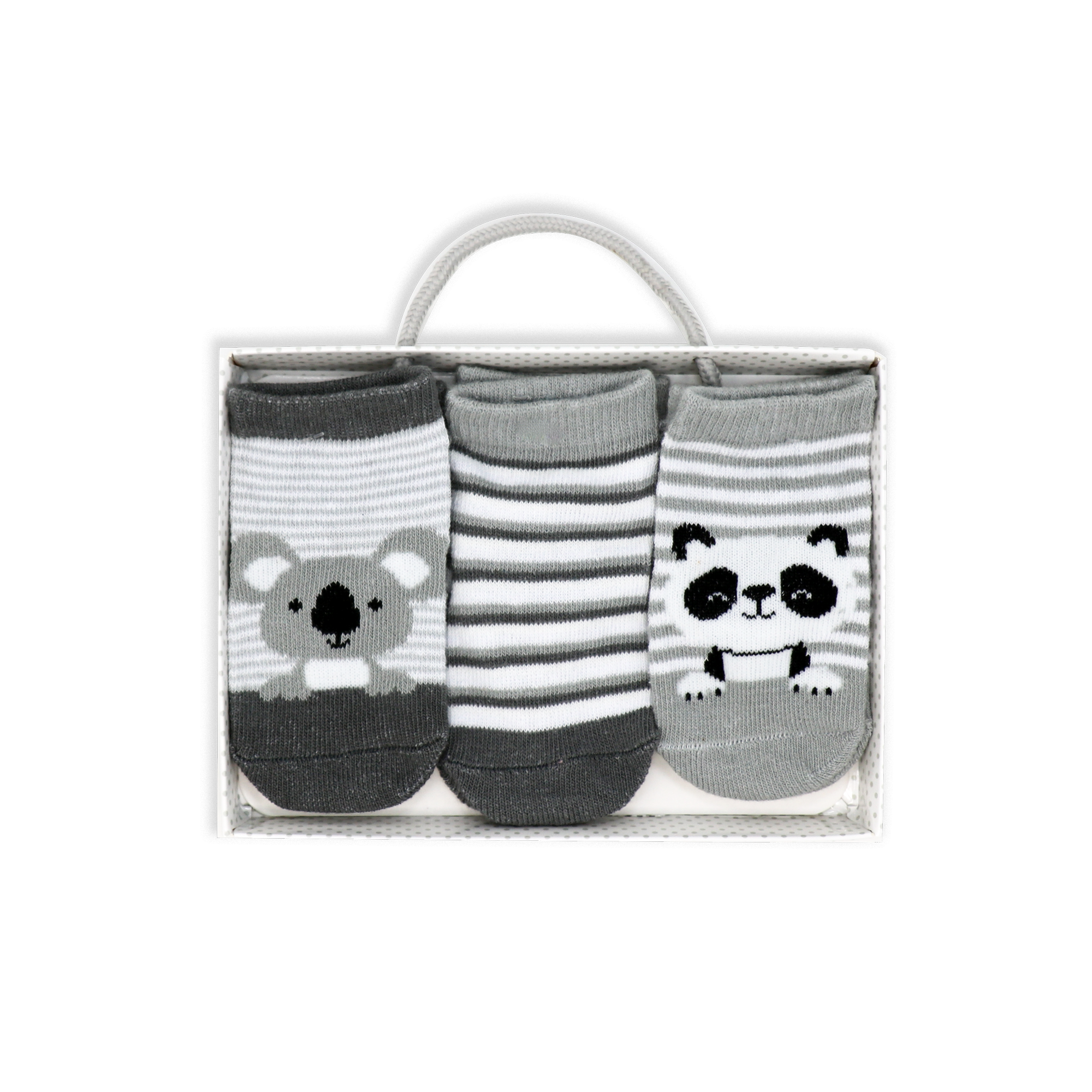 Baby Socks 3-Pack – Grey Koala & Panda (0–6 Months)