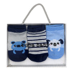 Baby Socks 3-Pack – Blue Bear & Dog (0–6 Months)
