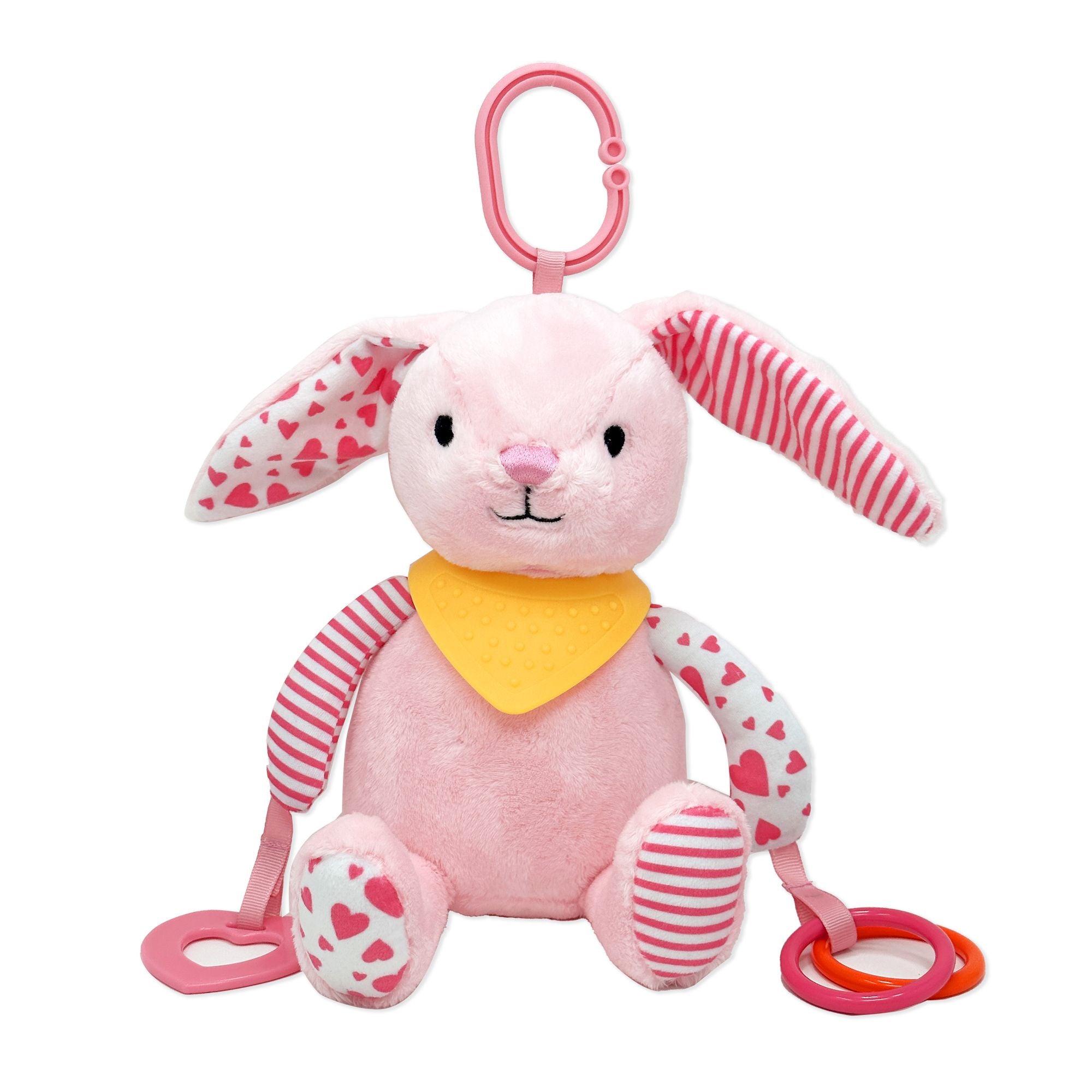 Pink Bunny Plush Activity Toy – 8.5" Baby Toy with Teethers, Rattle & Crinkle Ears (0+)