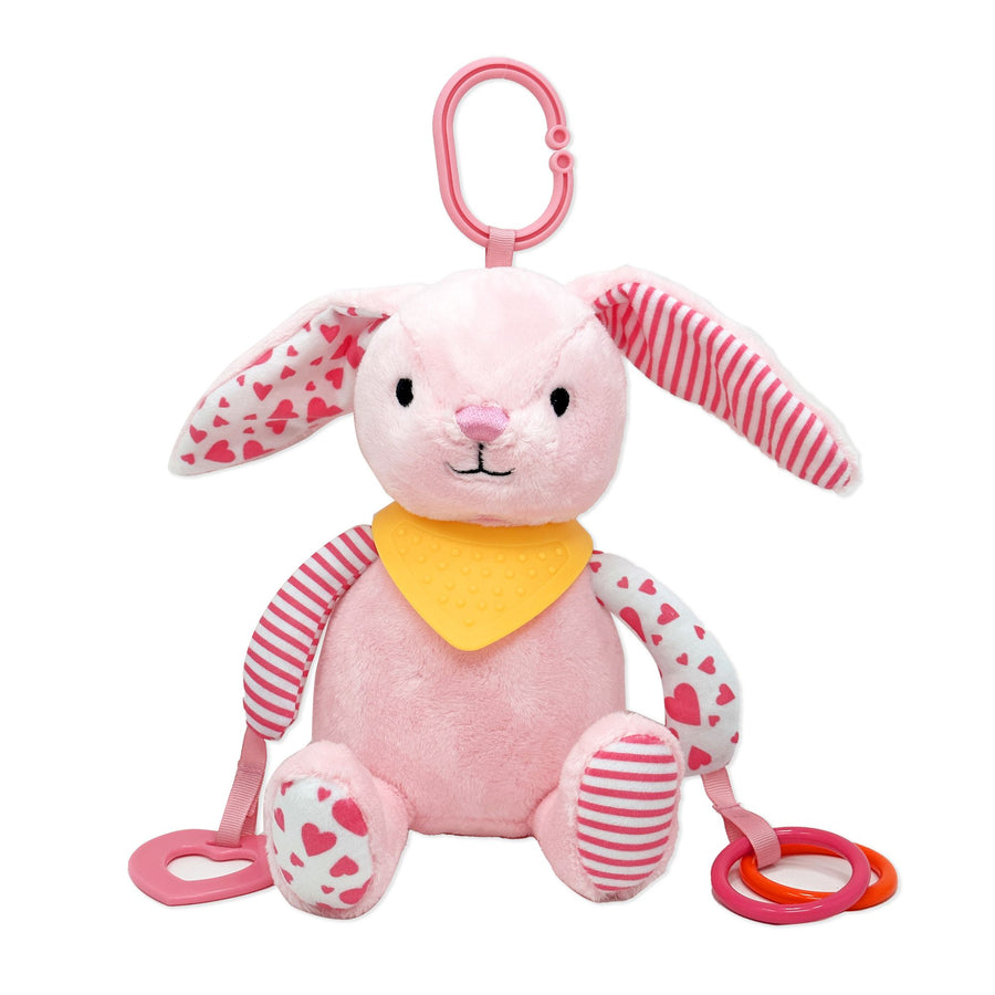 Pink Bunny Plush Activity Toy – 8.5" Baby Toy with Teethers, Rattle & Crinkle Ears (0+)