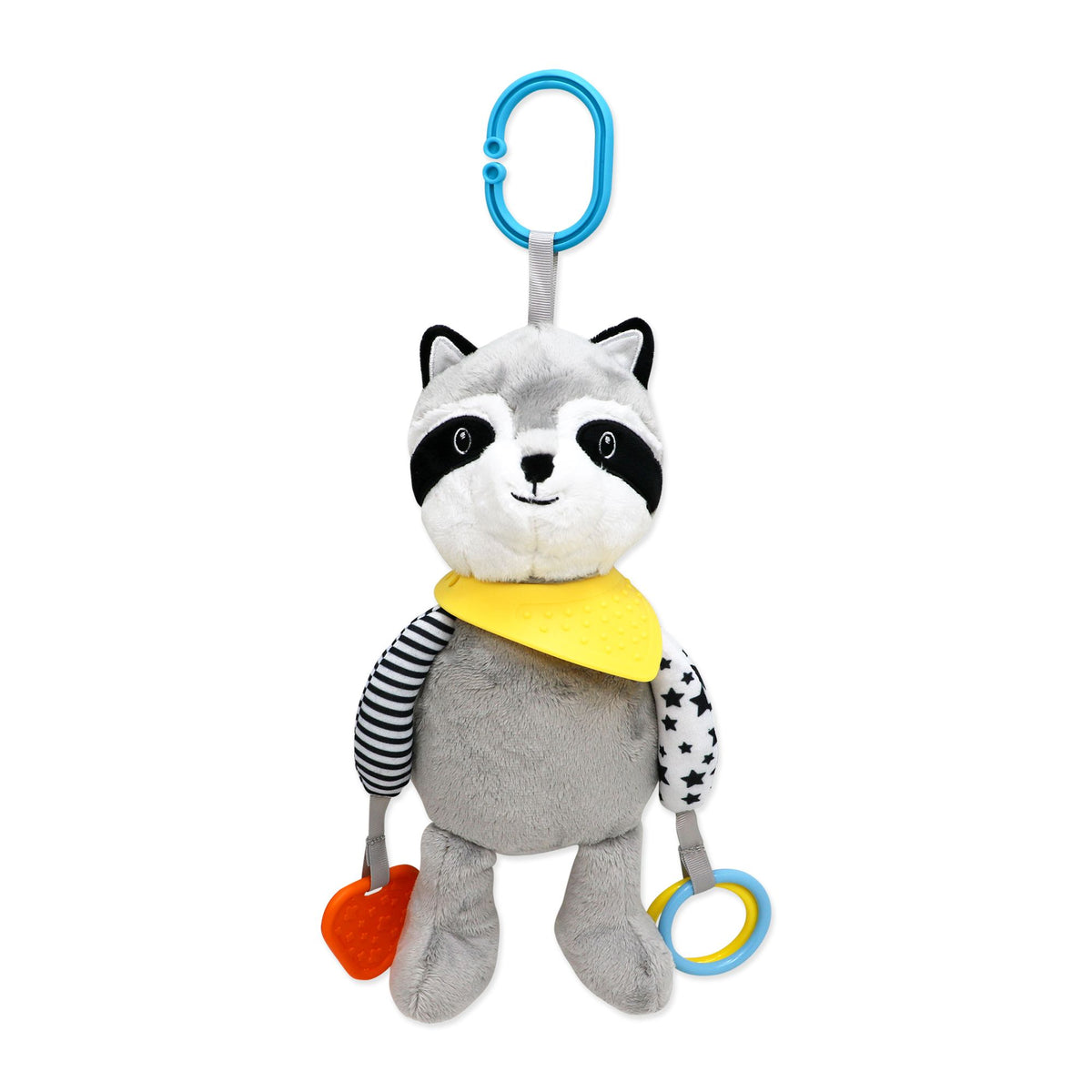 Grey Raccoon Plush Activity Toy – 100% Polyester Baby Toy with Teether & Rings (0+)