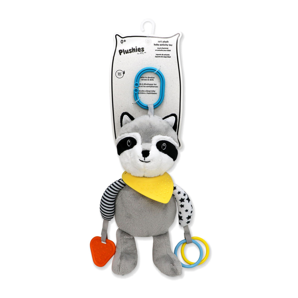 Grey Raccoon Plush Activity Toy – 100% Polyester Baby Toy with Teether & Rings (0+)