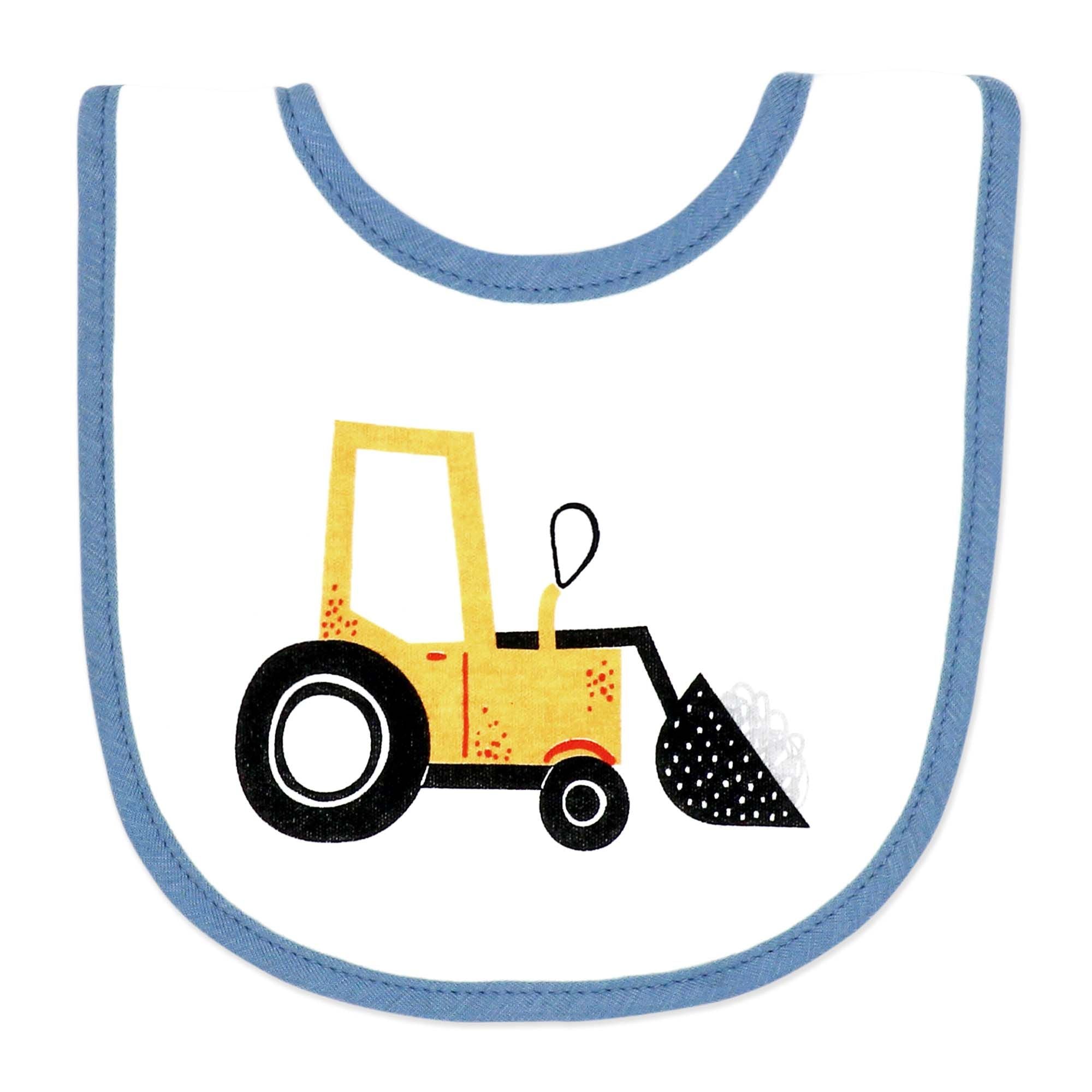 Construction Trucks Baby Bibs 4-Pack – Soft Cotton Blend Feeding Bib Set