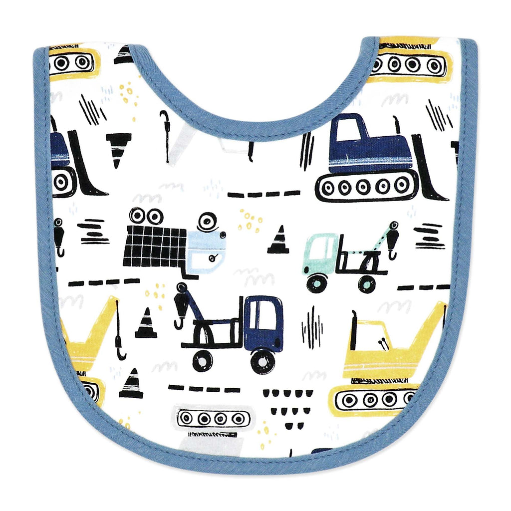 Construction Trucks Baby Bibs 4-Pack – Soft Cotton Blend Feeding Bib Set