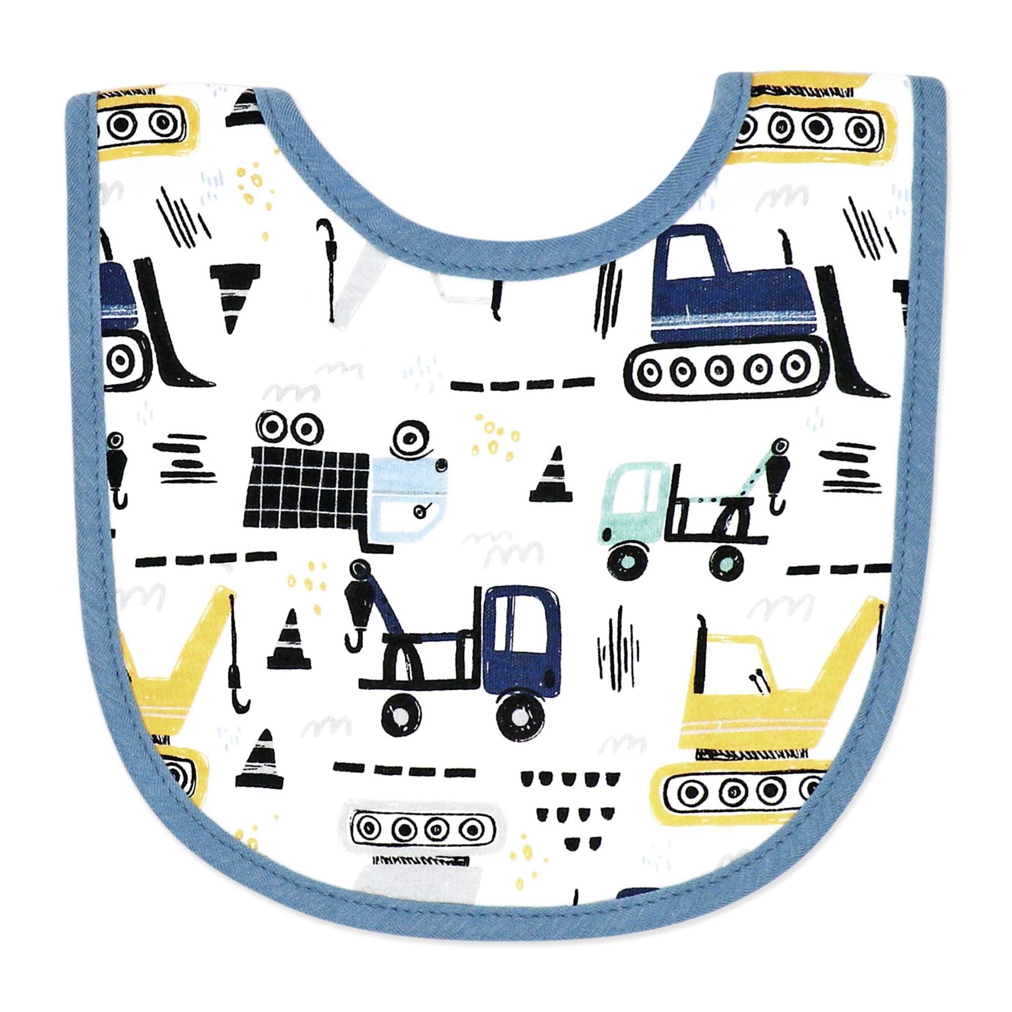 Construction Trucks Baby Bibs 4-Pack – Soft Cotton Blend Feeding Bib Set