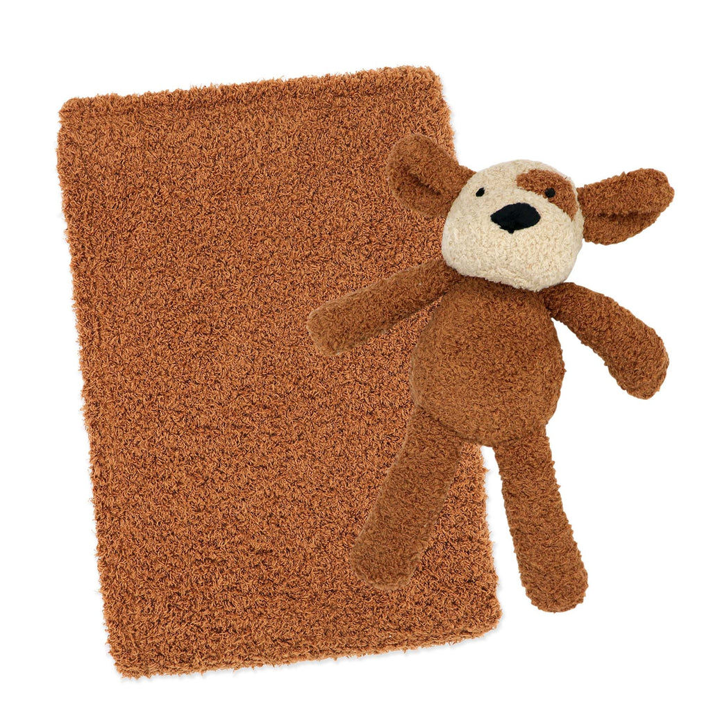 Brown Dog Chenille Baby Blanket & Plush Toy Set – 100% Polyester, 30" x 36"