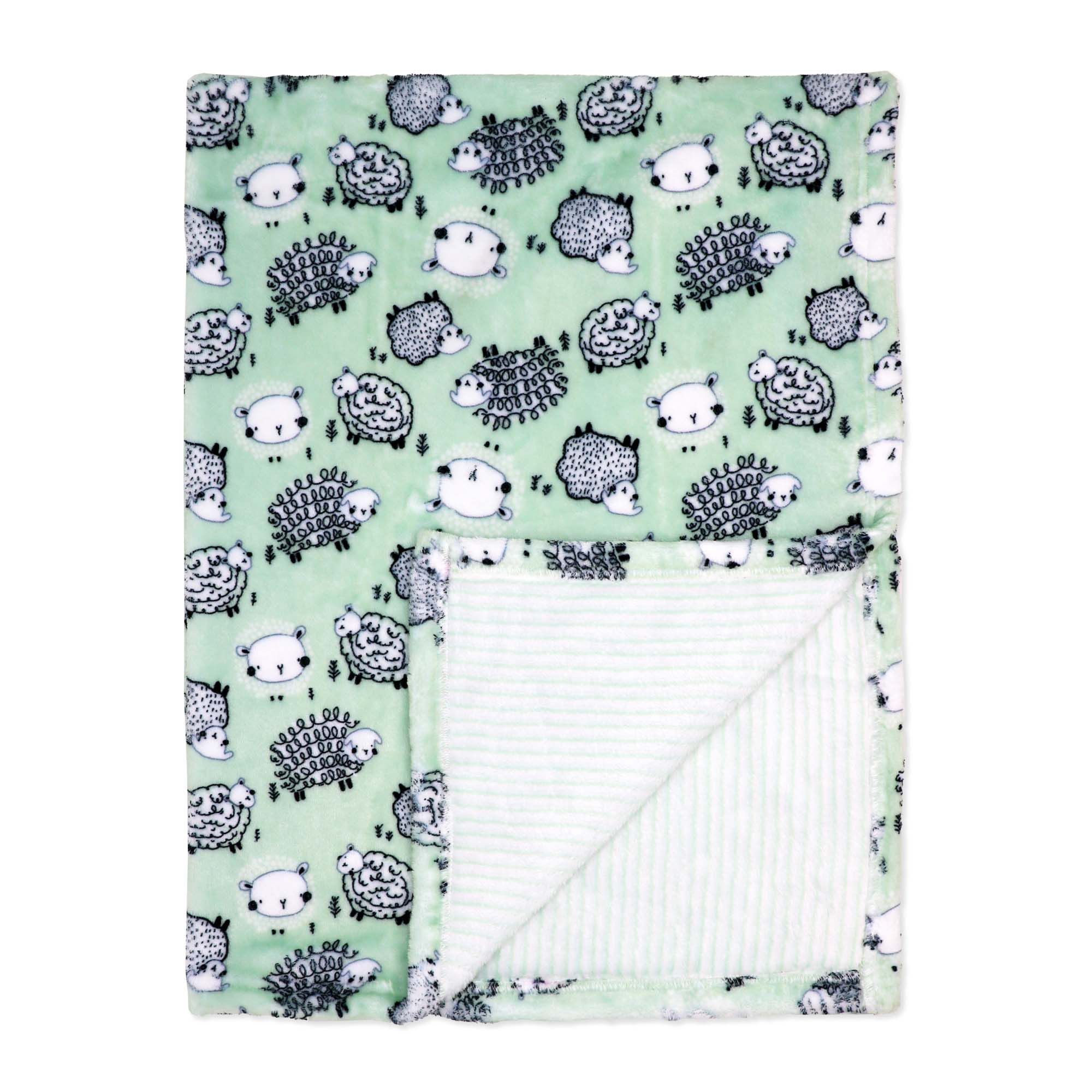 Reversible Sage Sheep Baby Blanket – 100% Polyester, 30" x 40"