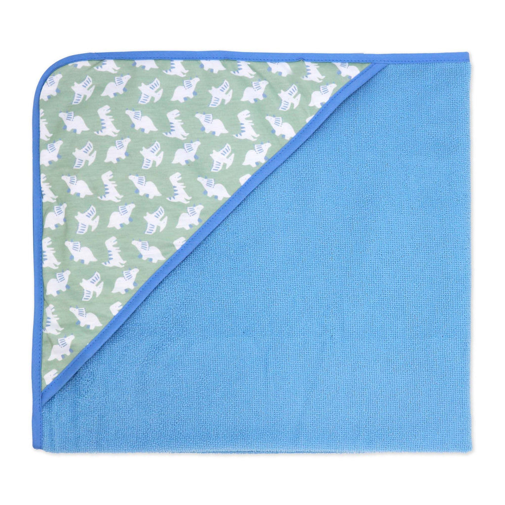 6-Piece Blue Dino Baby Bath Set – 3 Hooded Towels & 3 Washcloths, 100% Polyester