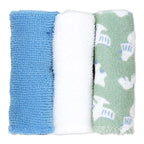6-Piece Blue Dino Baby Bath Set – 3 Hooded Towels & 3 Washcloths, 100% Polyester