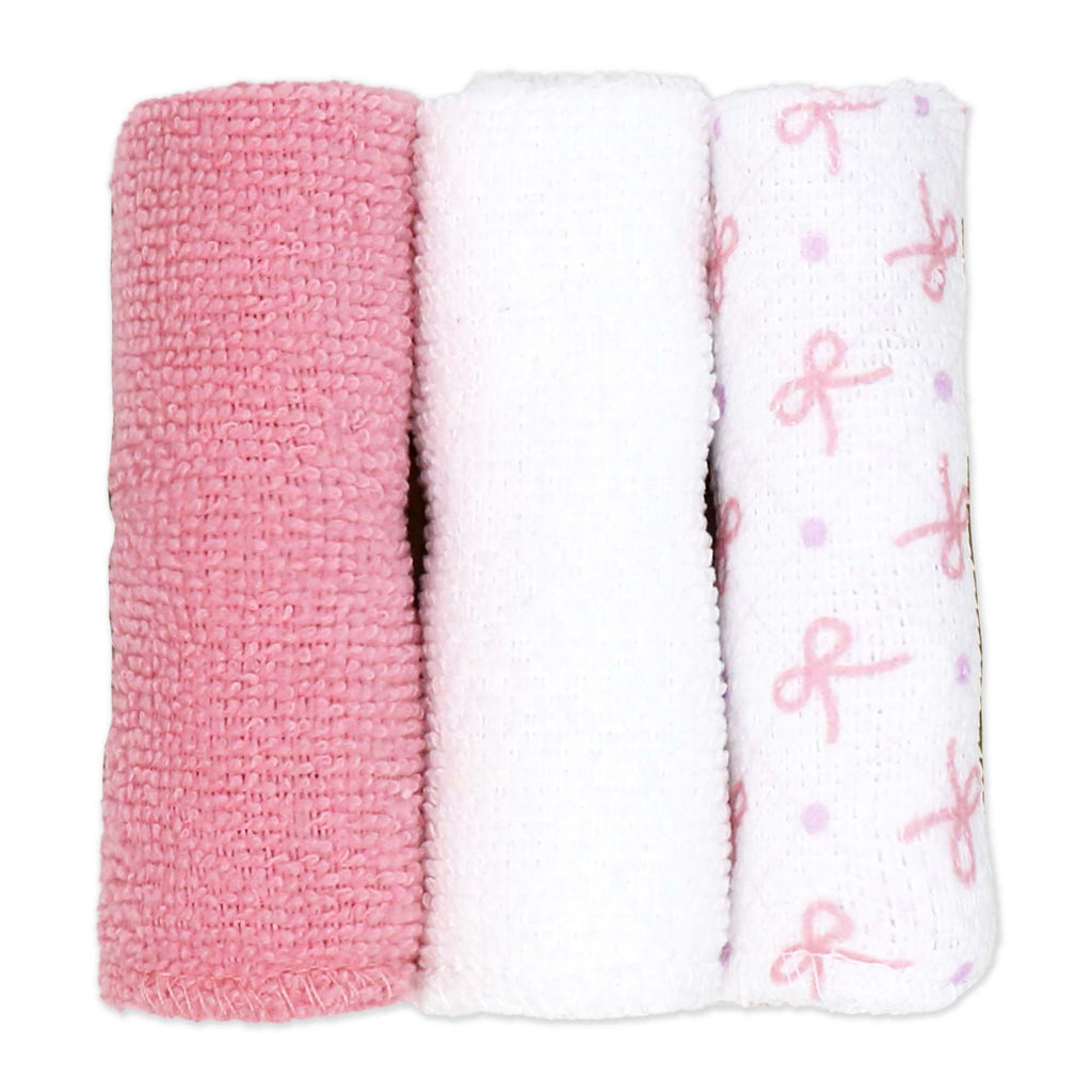 6-Piece Pink Bear Baby Bath Set – 3 Hooded Towels & 3 Washcloths, 100% Polyester