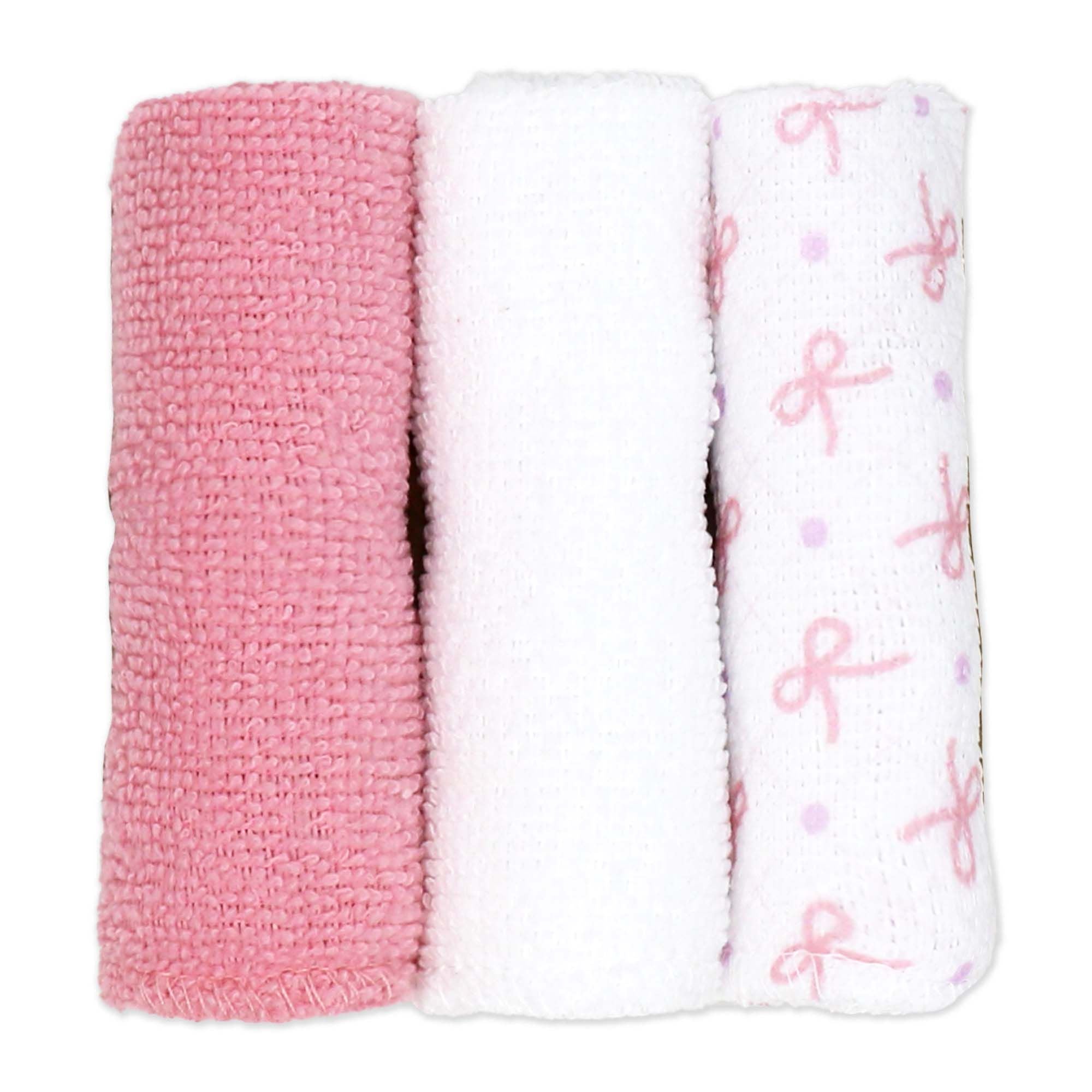 6-Piece Pink Bear Baby Bath Set – 3 Hooded Towels & 3 Washcloths, 100% Polyester