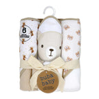 6-Piece Tan Teddy Baby Bath Set – 3 Hooded Towels & 3 Washcloths, 100% Polyester