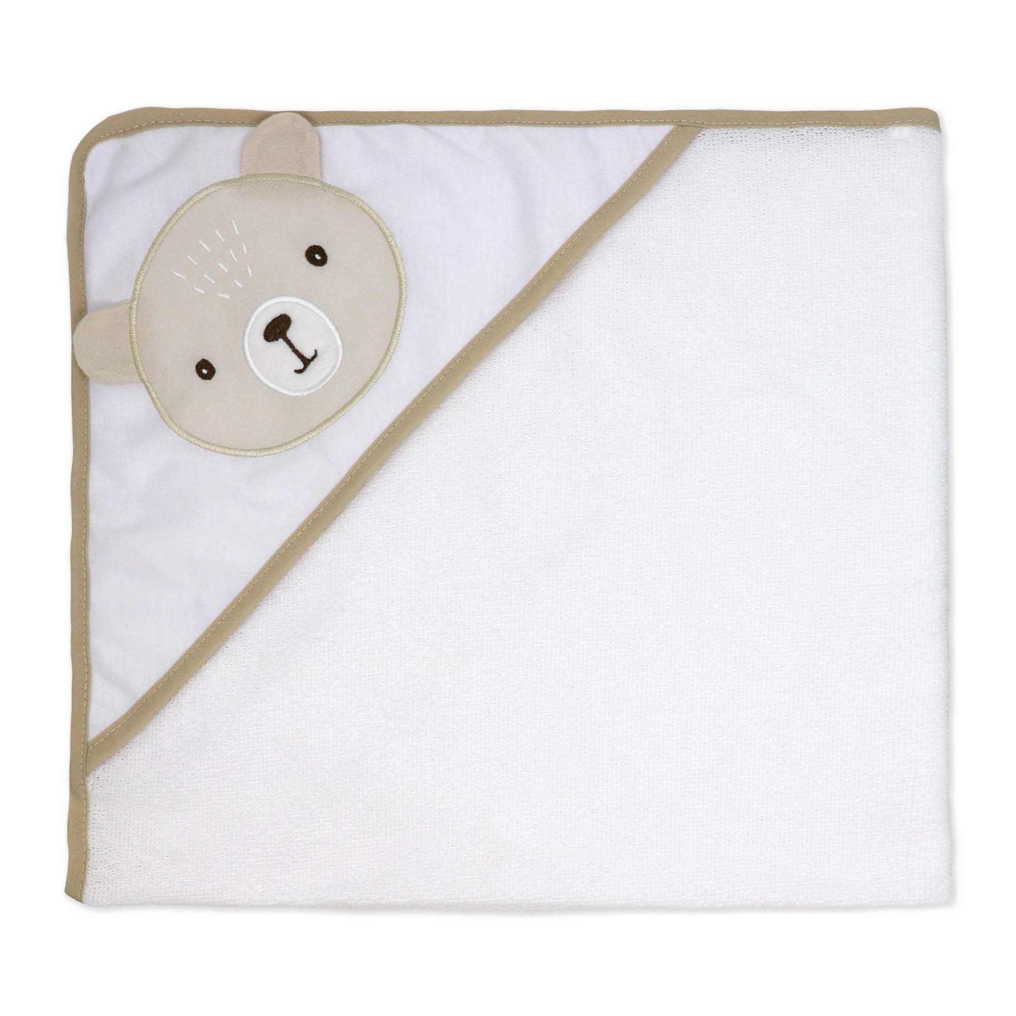 6-Piece Tan Teddy Baby Bath Set – 3 Hooded Towels & 3 Washcloths, 100% Polyester