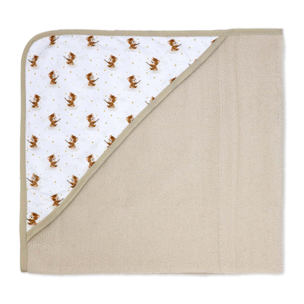 6-Piece Tan Teddy Baby Bath Set – 3 Hooded Towels & 3 Washcloths, 100% Polyester