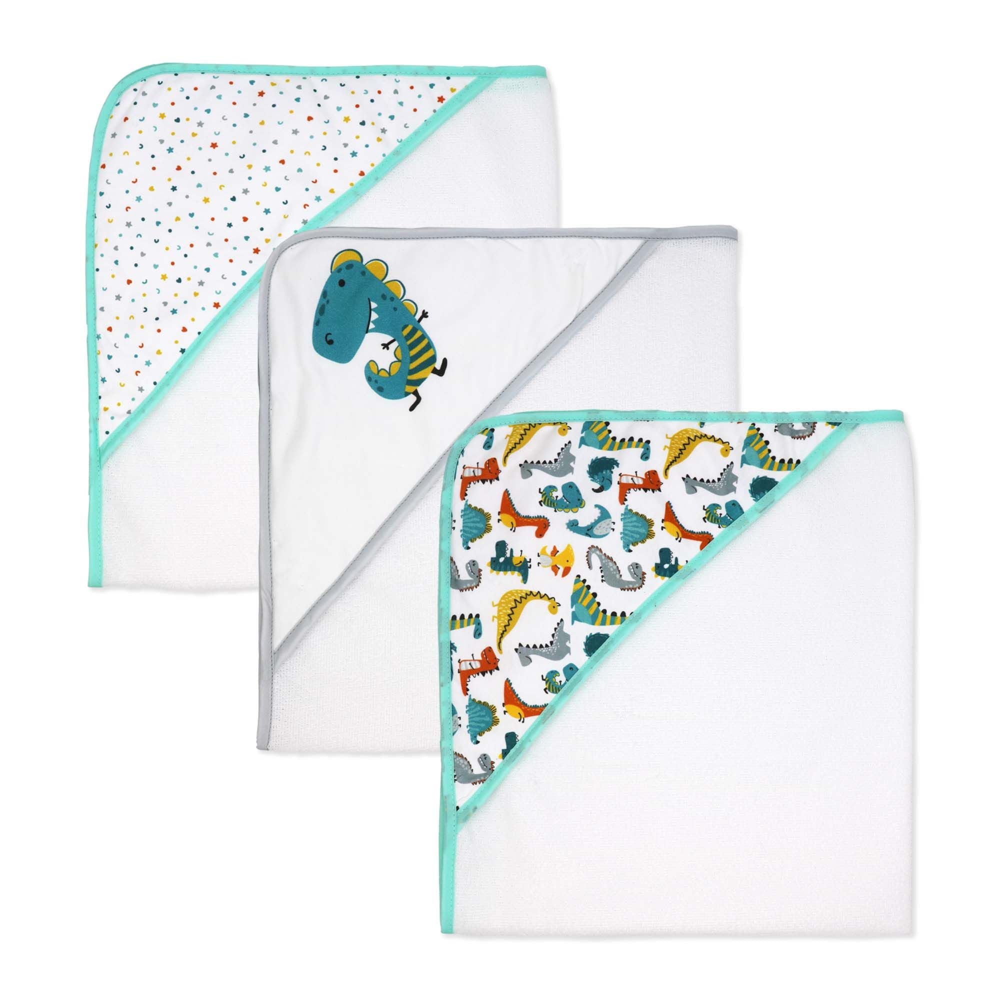 Dinosaur Baby Bath Set – 100% Polyester Hooded Towel, Washcloths & BPA-Free Bath Toys