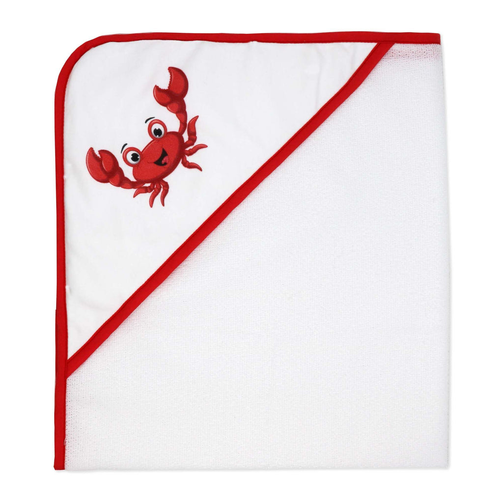 Crab Baby Bath Set – 100% Polyester Hooded Towel, Washcloths & BPA-Free Bath Toys